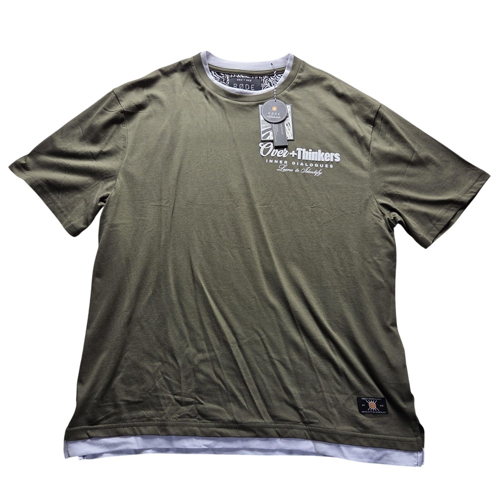 RØDE Shirt Mens Medium Green Over Thinkers Graphic Loose Fit Tee Streetwear